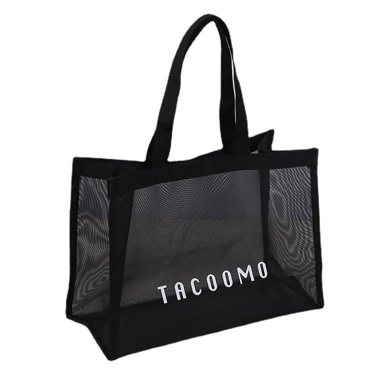 New Fashion Summer Hot Sale Custom Logo Net Shopping Mesh Beach Tote Bag with Pocket