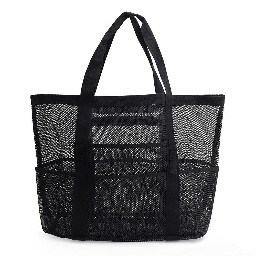 New Fashion Summer Hot Sale Custom Logo Net Shopping Mesh Beach Tote Bag with Pocket