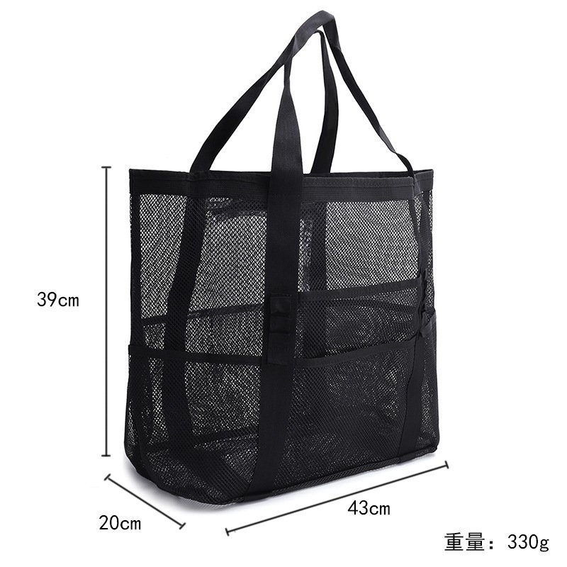 New Fashion Summer Hot Sale Custom Logo Net Shopping Mesh Beach Tote Bag with Pocket