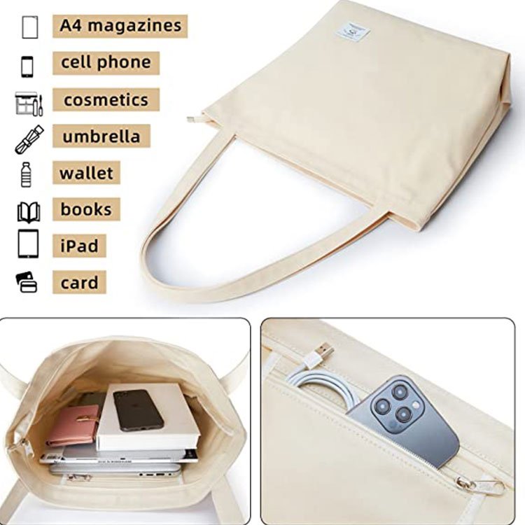 Huahao Customised Logo Size Natural Beige Canvass Tote Bag Plain Organic Calico Cotton Canvas Grocery Shopping Tote Bag