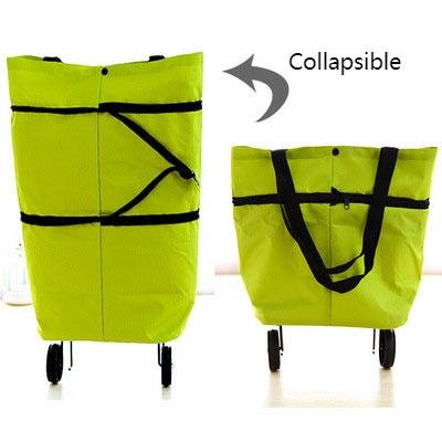 Lesgazers Collapsible Trolley Folding Shopping Bag With Wheels Shopping Cart Reusable Grocery Bags Trolley Bag On Wheels