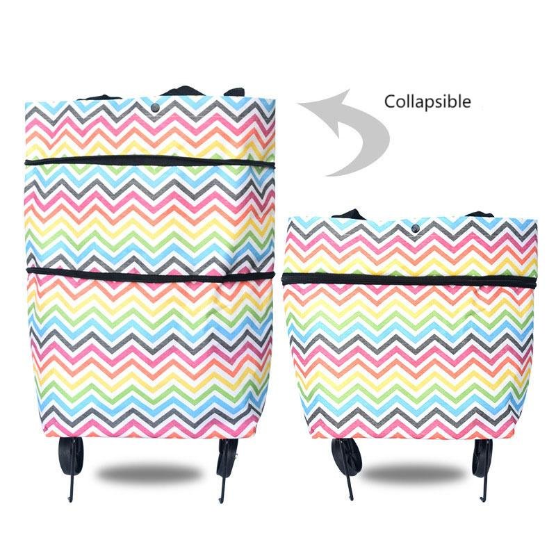 Lesgazers Collapsible Trolley Folding Shopping Bag With Wheels Shopping Cart Reusable Grocery Bags Trolley Bag On Wheels