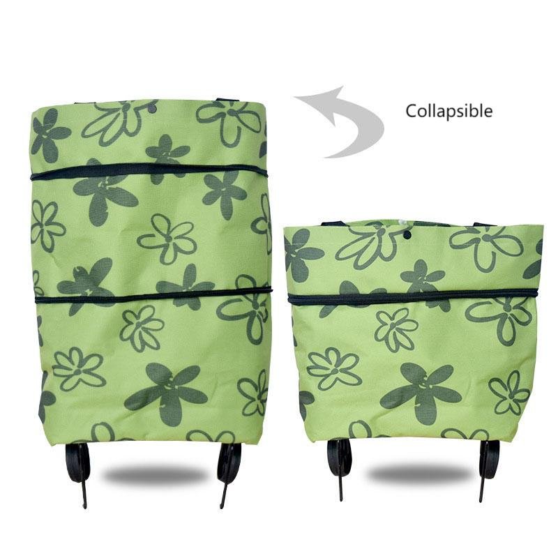 Lesgazers Collapsible Trolley Folding Shopping Bag With Wheels Shopping Cart Reusable Grocery Bags Trolley Bag On Wheels