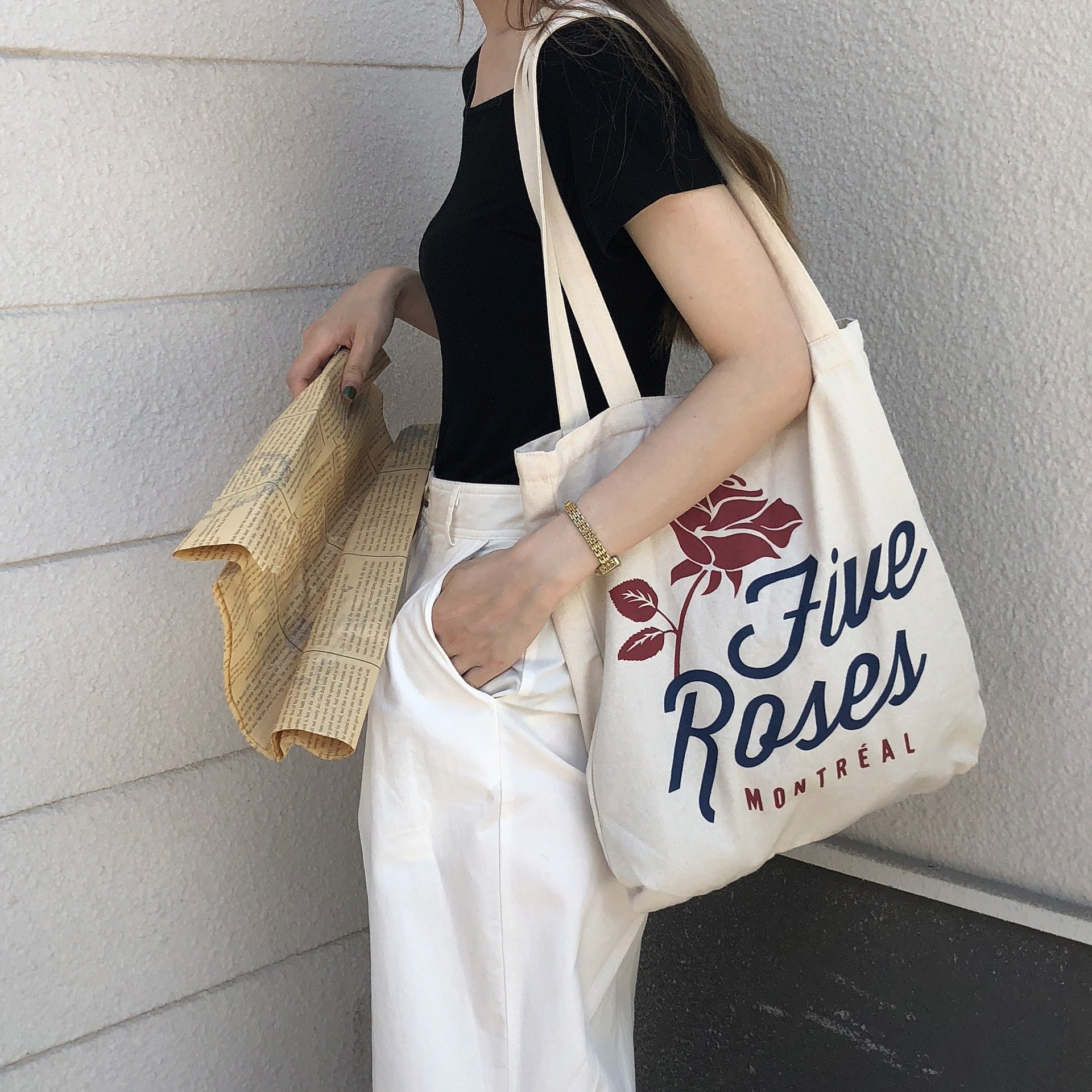 Simple natural cotton road bag cloth shopping bag with printed logo