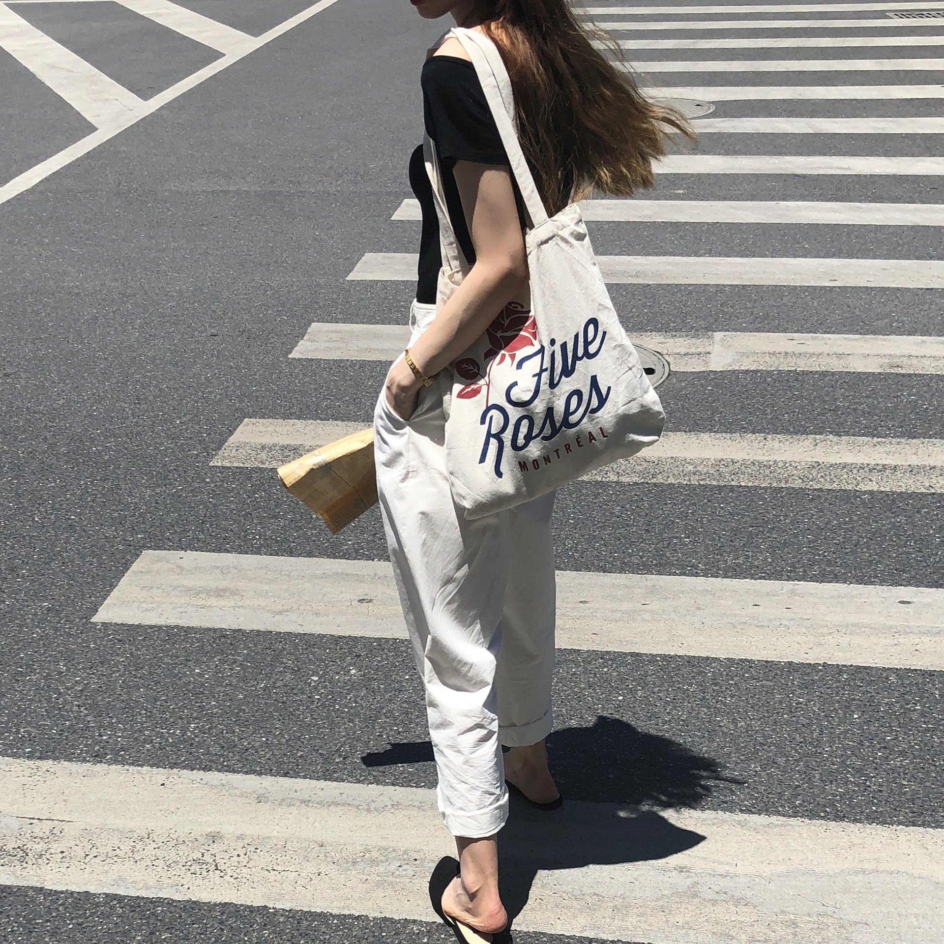 Simple natural cotton road bag cloth shopping bag with printed logo