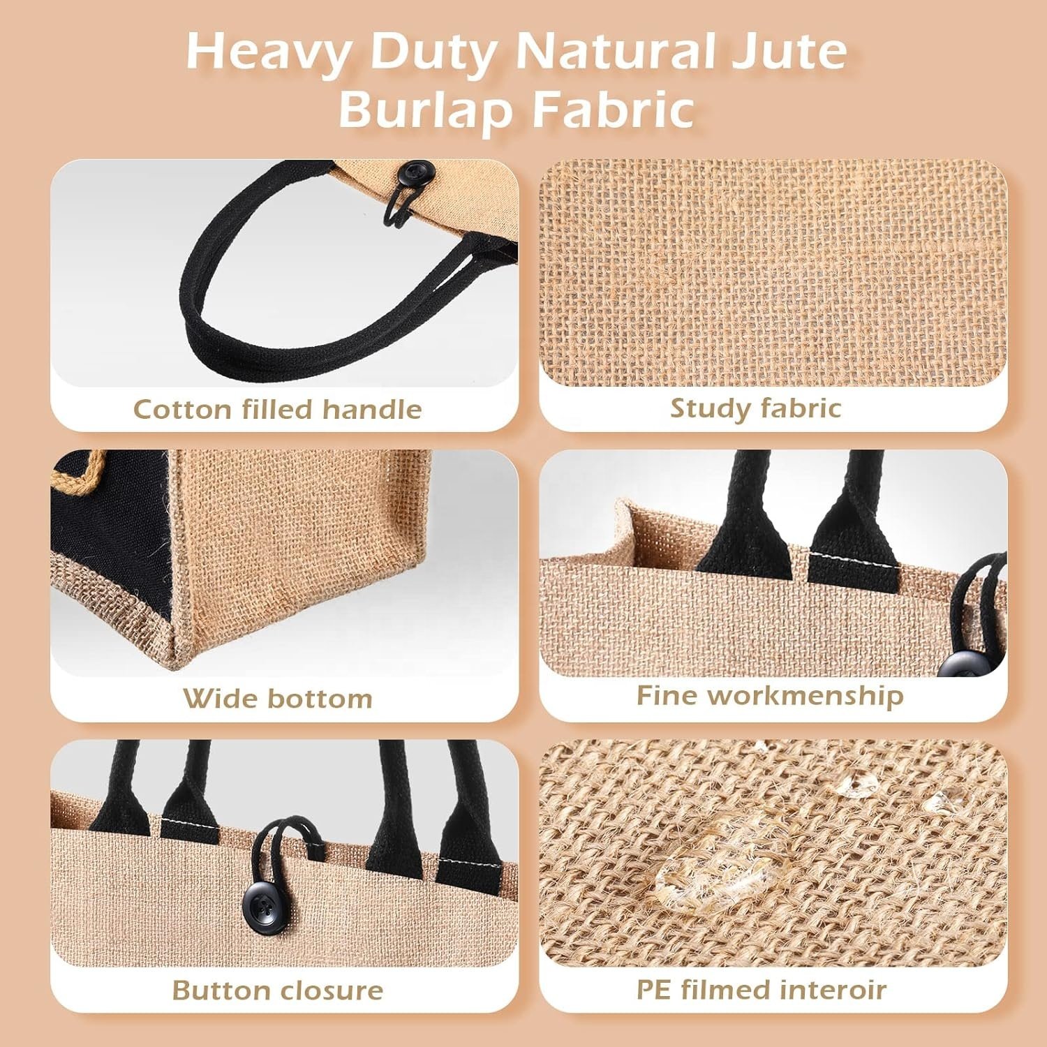 Awoz custom Reusable Grocery Large Jute Tote Bags Beach Burlap Tote Bags with Canvas Front Pocket
