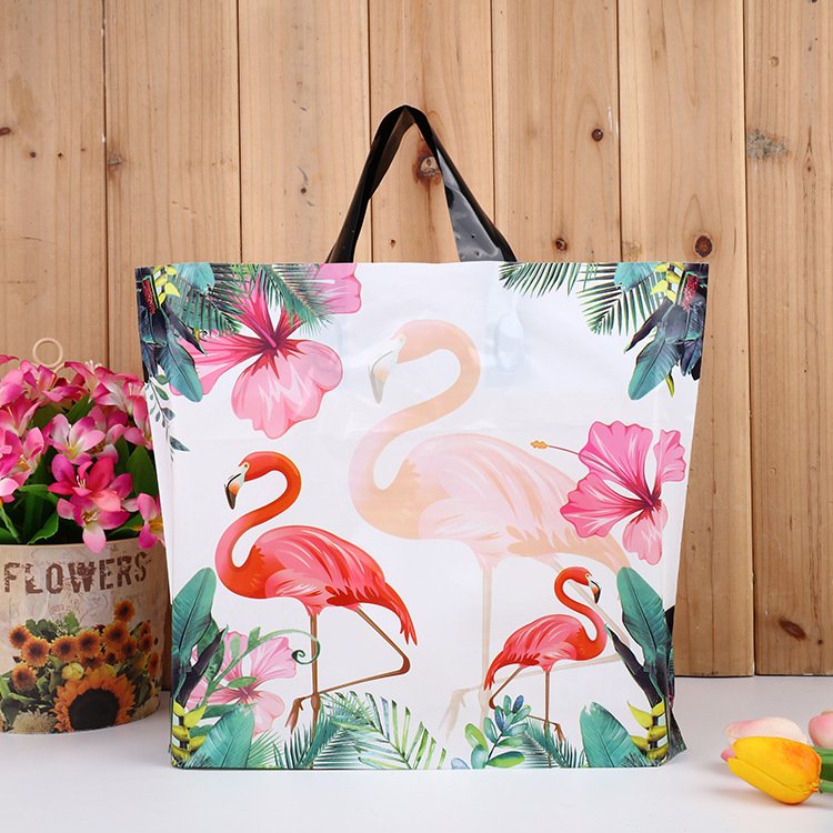Custom printed logo reusable Gift bags with soft loop handles Recyclable retail plastic poly tote carrier Die Cut shopping