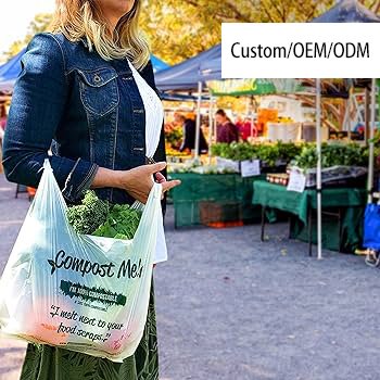 Custom biodegradable supermarket plastic shopping t shirt bags pbat compostable carry shopping bags