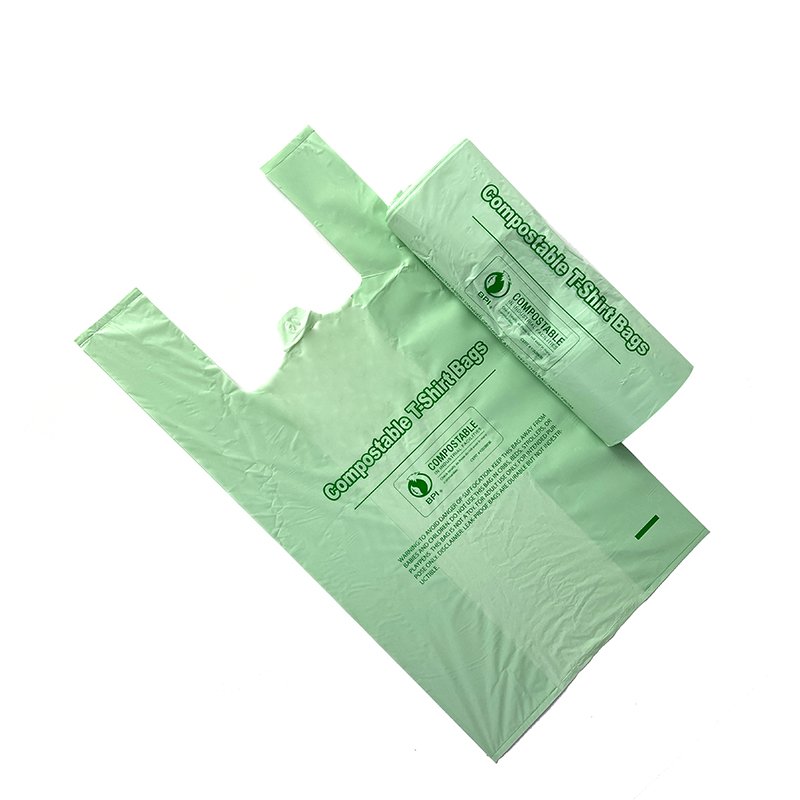 Custom biodegradable supermarket plastic shopping t shirt bags pbat compostable carry shopping bags