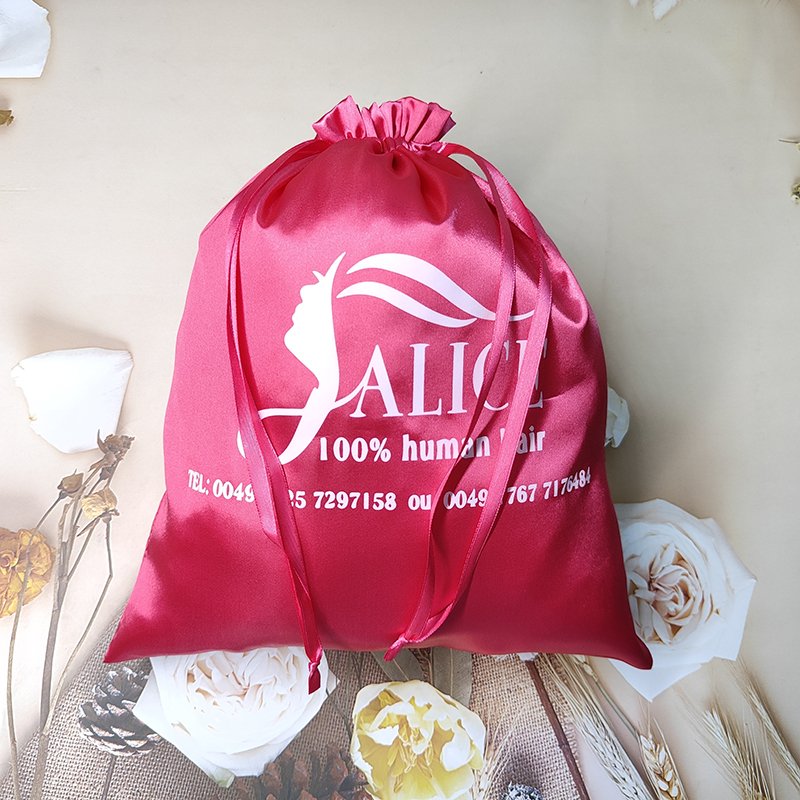 OEM Satin Silk Drawstring Bag Luxury Wig Bags Hair Packaging Satin Hair Bags Custom Logo