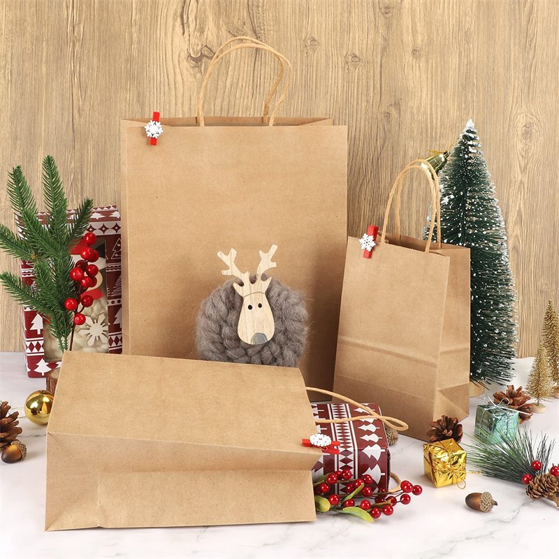 Custom Logo Printing Kraft Paper Bag For Shopping Brown Kraft Paper Shopping Bags Custom Paper Bags