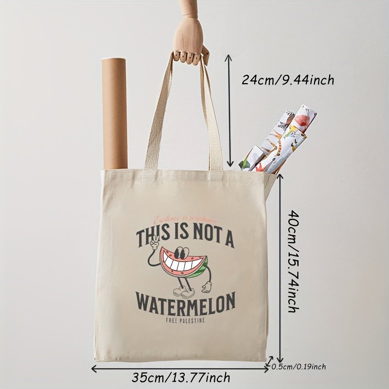 1pc This is not watermelon Palestine pattern Tote Canvas Personalized Shoulder Bag For Travel Women's Reusable Shopping Bag