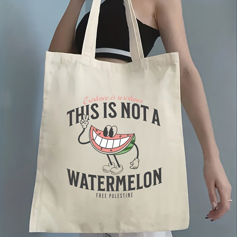 1pc This is not watermelon Palestine pattern Tote Canvas Personalized Shoulder Bag For Travel Women's Reusable Shopping Bag