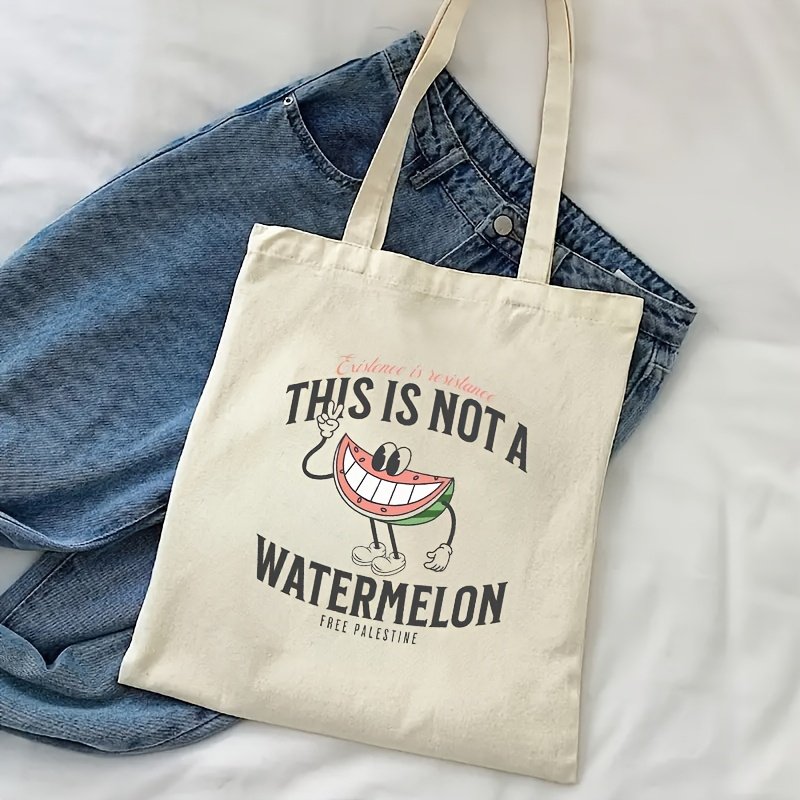 1pc This is not watermelon Palestine pattern Tote Canvas Personalized Shoulder Bag For Travel Women's Reusable Shopping Bag