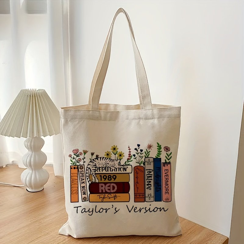 1 pc Taylor's Version pattern Tote Canvas Personalized Shoulder Bag For Travel Women's Reusable Shopping Bag With Custom Printed