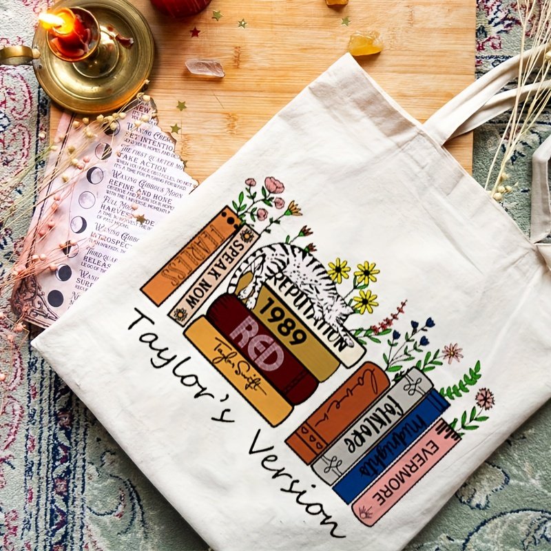1 pc Taylor's Version pattern Tote Canvas Personalized Shoulder Bag For Travel Women's Reusable Shopping Bag With Custom Printed