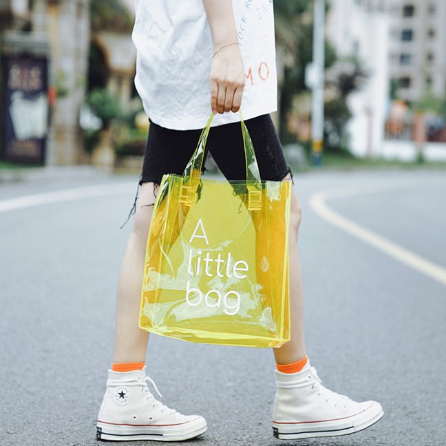 Colored PVC Shopping Bag Customized Logo Tote Bag Transparent Beach Shopping Small Tote