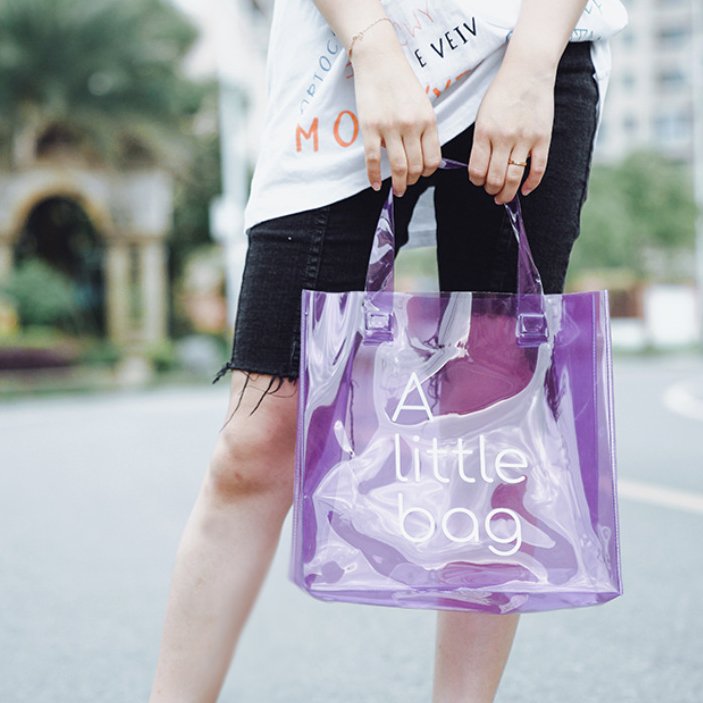 Colored PVC Shopping Bag Customized Logo Tote Bag Transparent Beach Shopping Small Tote