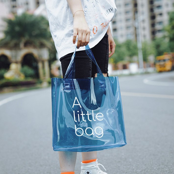 Colored PVC Shopping Bag Customized Logo Tote Bag Transparent Beach Shopping Small Tote
