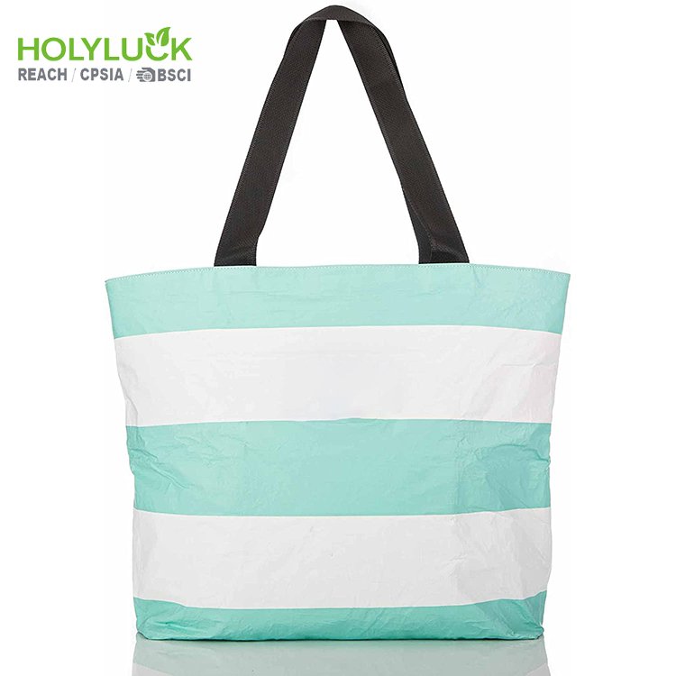 Eco Promotional Custom Logo Blank Printed Organic Shopper Reusable Tyvek Shopping Beach Bag With Zipper