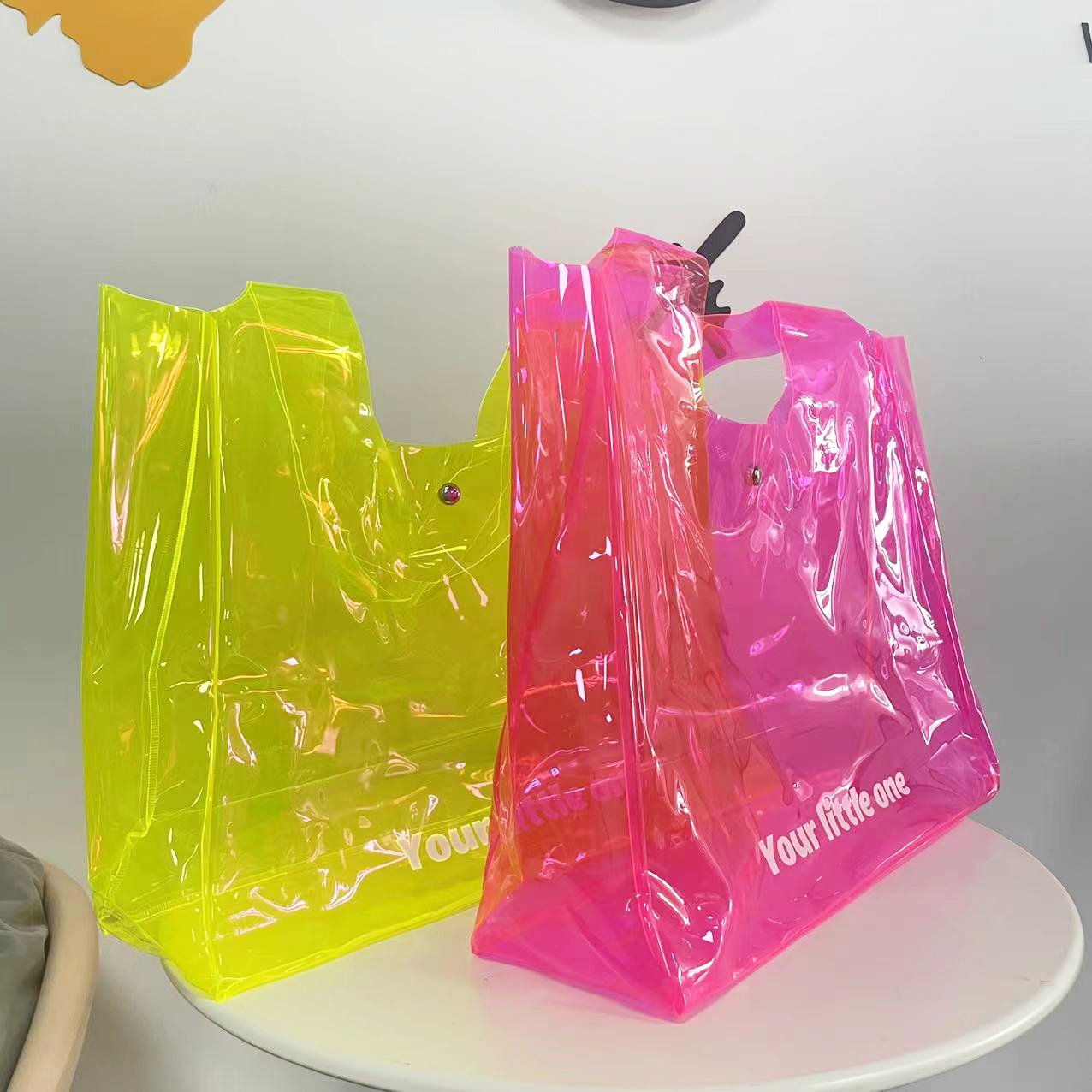 Custom Logo Hot Pink PVC Transparent Bag Travel Beach Shopping Bag Fashion Clear Candy Colors Bag