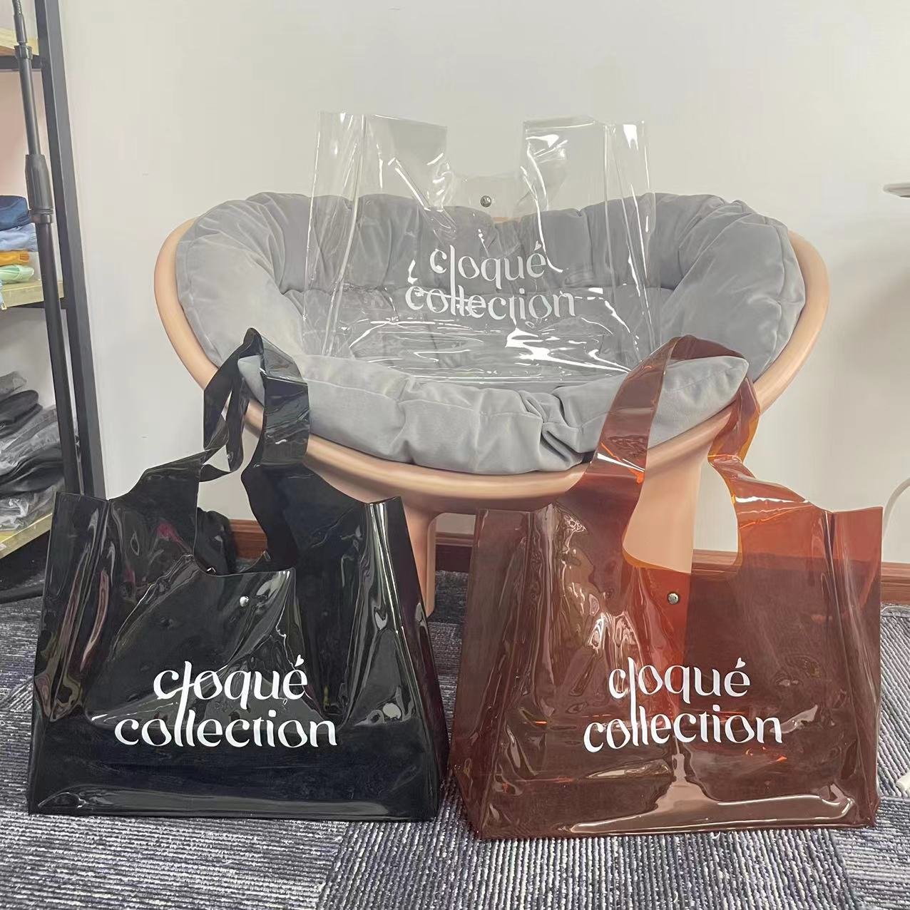 Custom Logo Hot Pink PVC Transparent Bag Travel Beach Shopping Bag Fashion Clear Candy Colors Bag