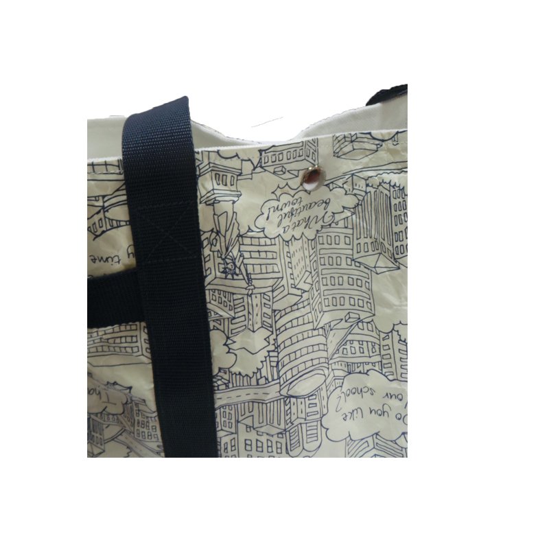 OEM Eco-Friendly Custom Dupont Tyvek Paper Travel Tote Shopping Bag Canvas Lining Letter Pattern Logo Durable Packing Tote Bag