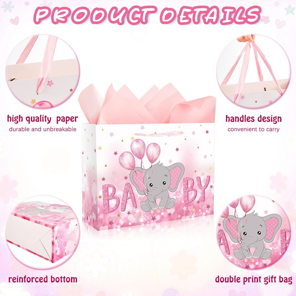 High-Capacity Eco Reusable Foldable Luxury Baby Girl Pink Cartoon Gift Carry Card Paper Shopping Bag