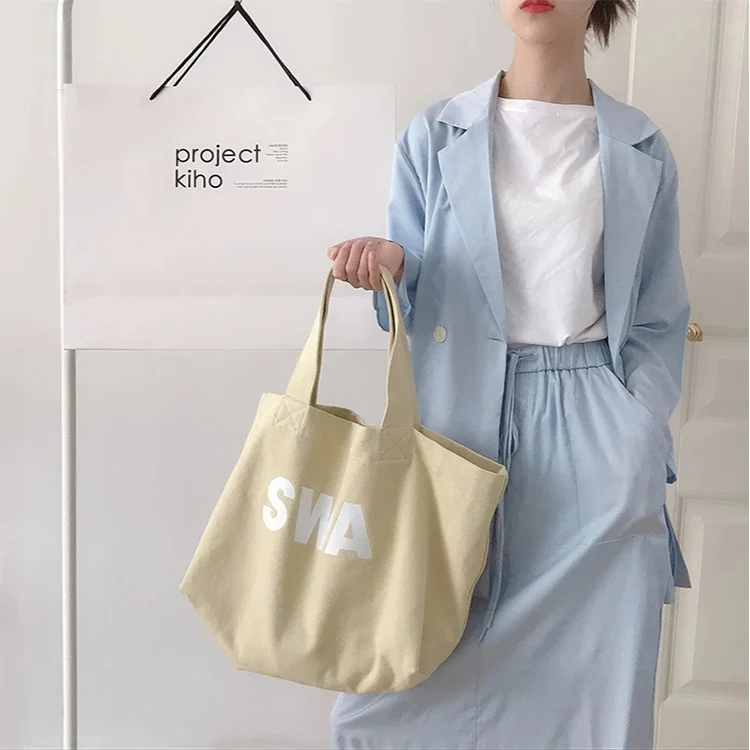 Pamela Korean large capacity shoulder shopping bag literary canvas bag tote bag for student custom printed logo reusable cotton