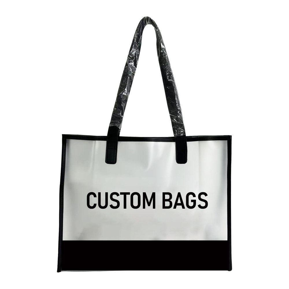 Custom Large PVC Clear Tote Bag Big Capacity Transparent Clothing Shopping Bags Leather Handbag Travel Purse Reusable Event Bags