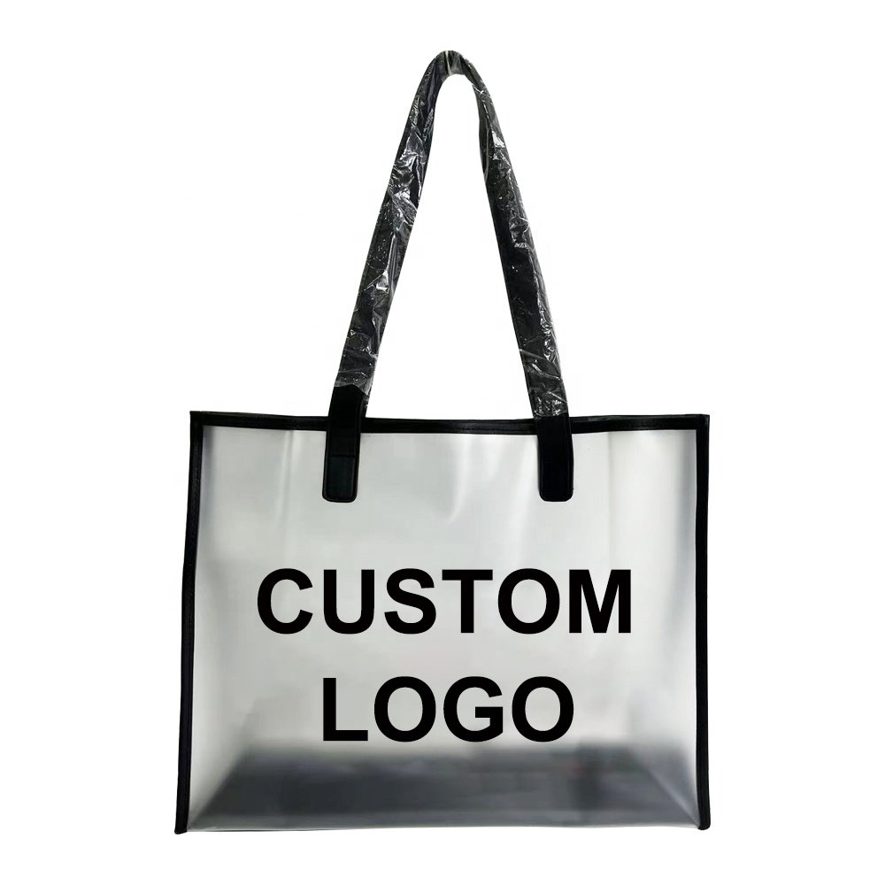 Custom Large PVC Clear Tote Bag Big Capacity Transparent Clothing Shopping Bags Leather Handbag Travel Purse Reusable Event Bags