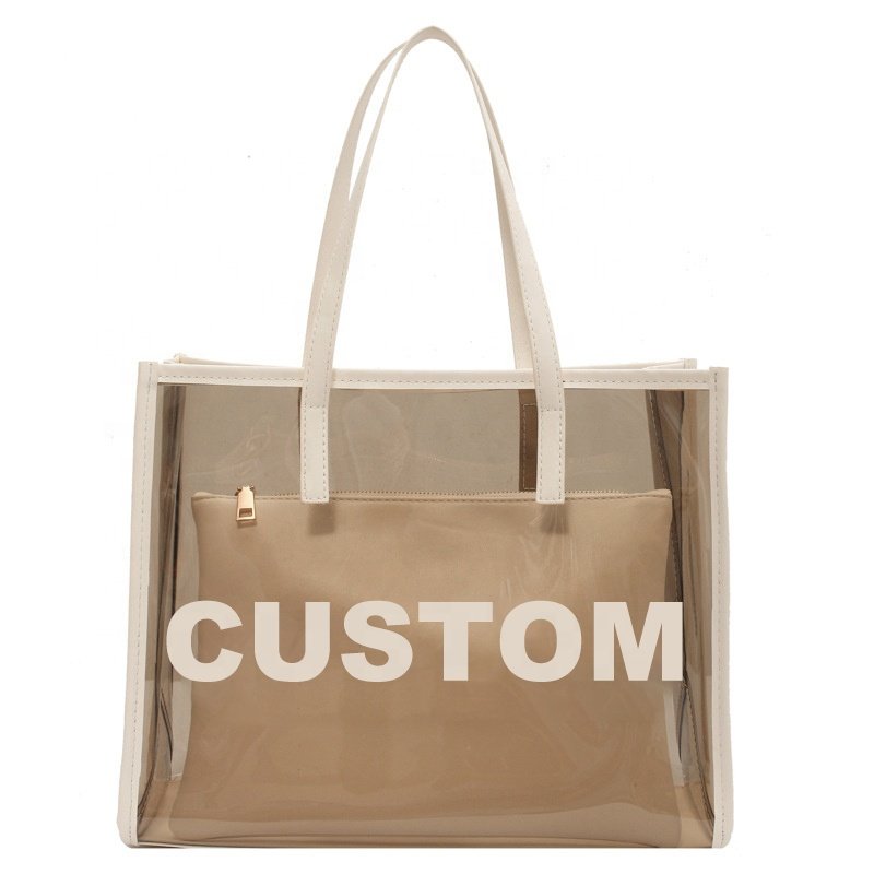 Custom Large PVC Clear Tote Bag Big Capacity Transparent Clothing Shopping Bags Leather Handbag Travel Purse Reusable Event Bags