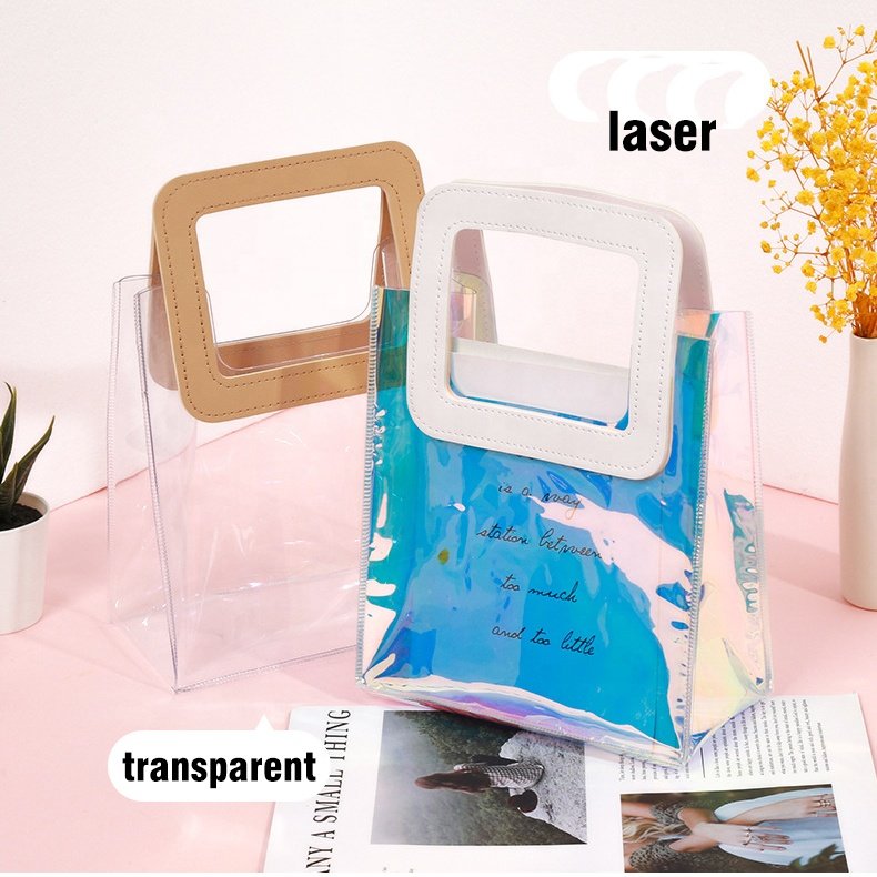 Factory wholesale custom shopping bag PVC TPU durable transparent holographic laser washable handbag