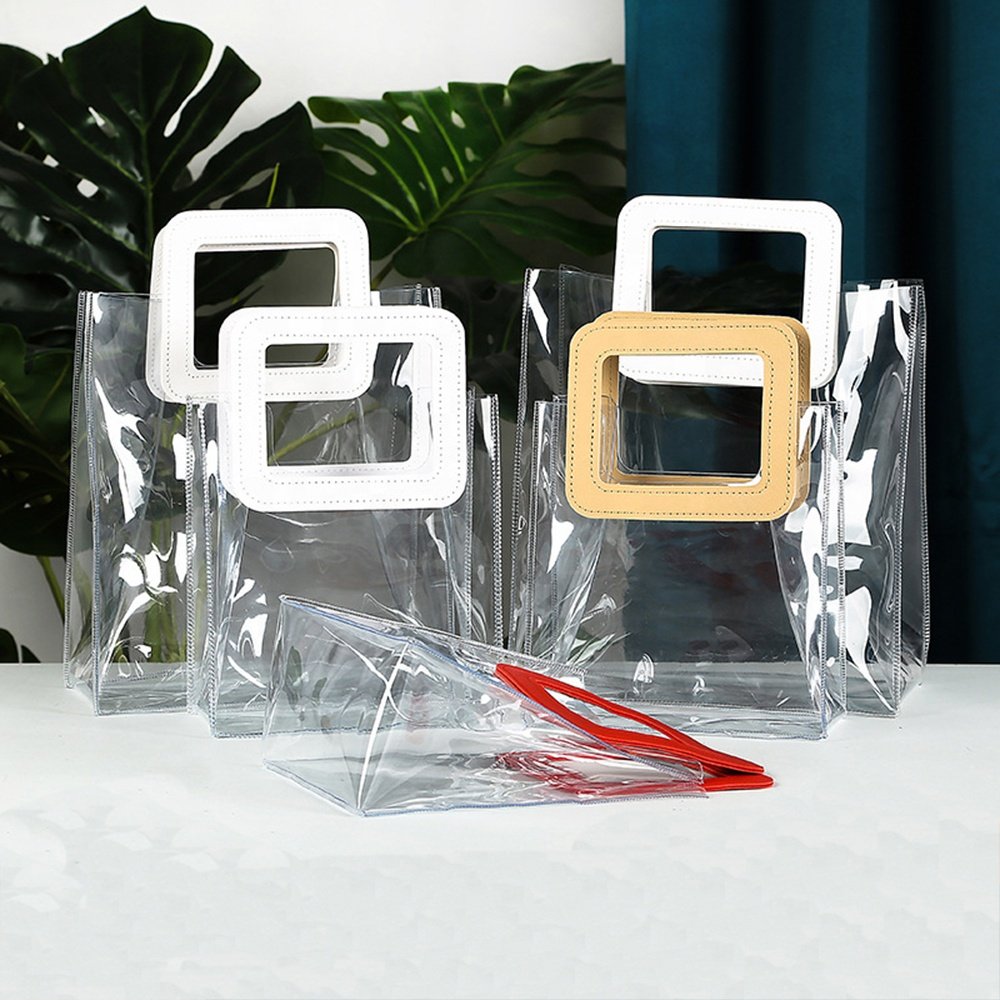Factory wholesale custom shopping bag PVC TPU durable transparent holographic laser washable handbag
