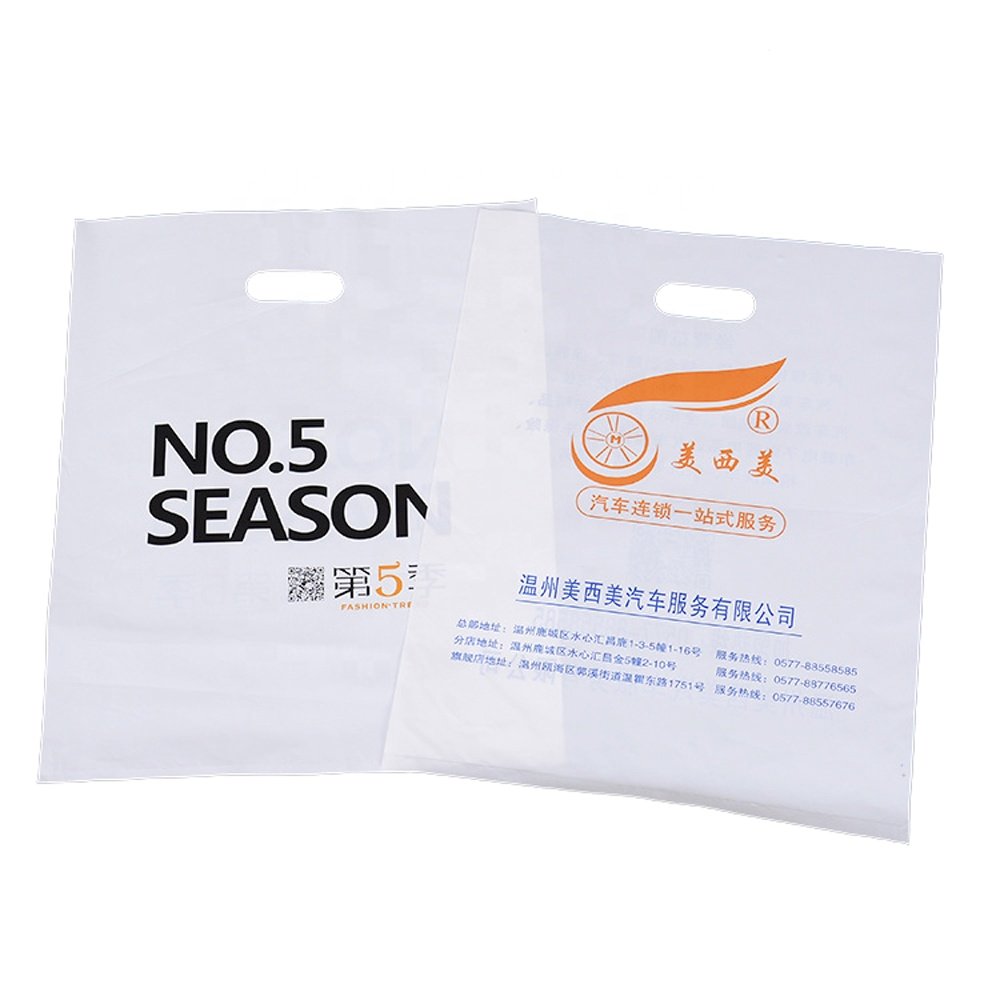 HDPE/LDPE Die Cut Patch Handle Custom Plastic Merchandise Retail Bags With Own Logo Shenzhen Manufacturer Shopping Bag