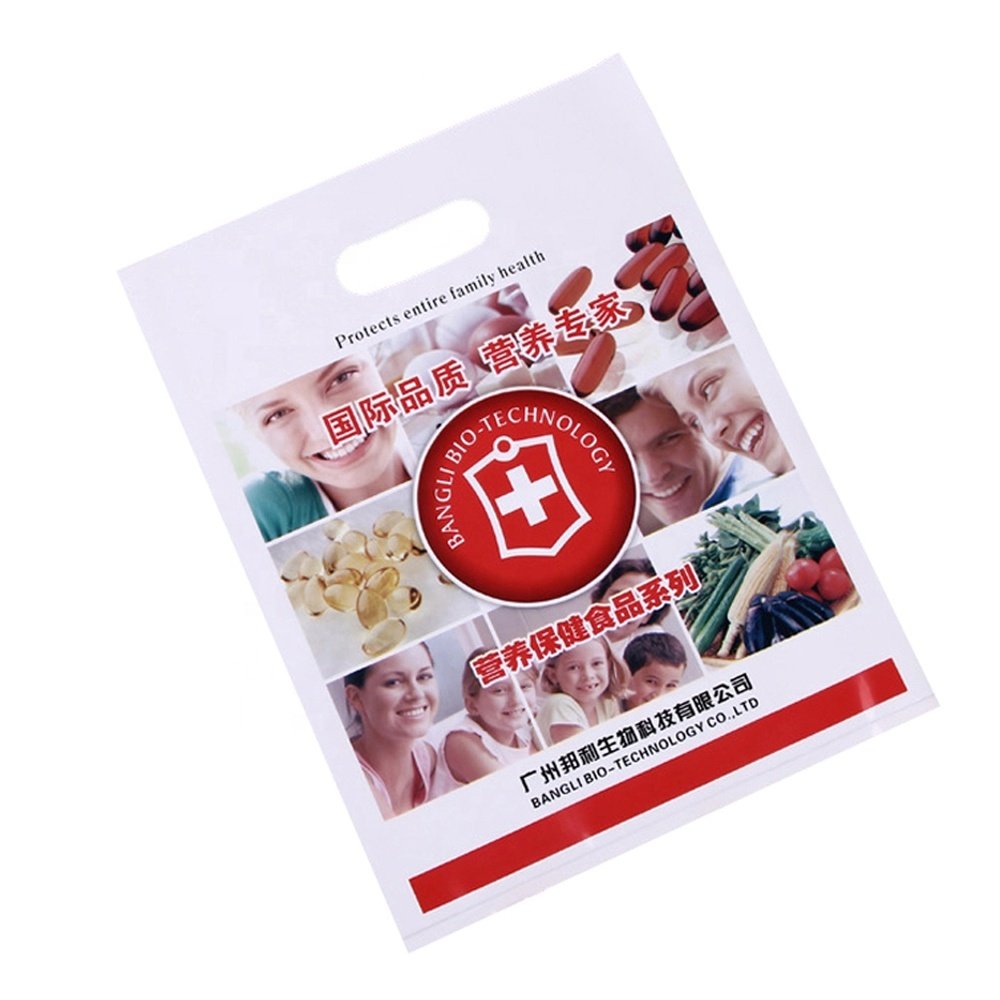 HDPE/LDPE Die Cut Patch Handle Custom Plastic Merchandise Retail Bags With Own Logo Shenzhen Manufacturer Shopping Bag