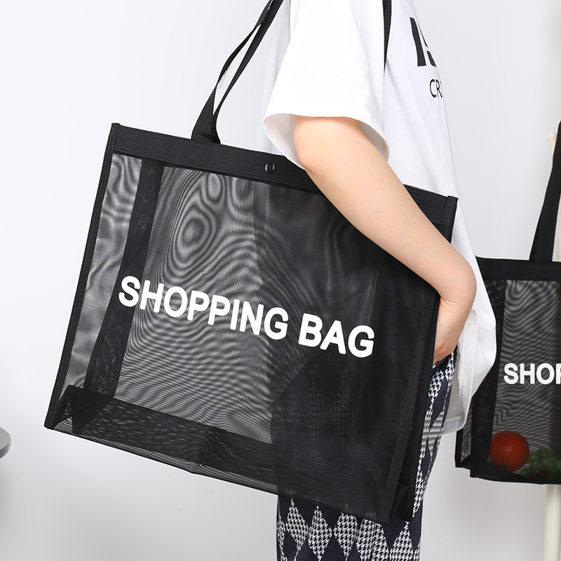 Mesh blank hollow waterproof custom logo with large capacity beach swimming tote shopping bag