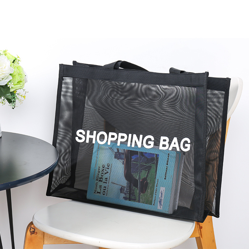 Mesh blank hollow waterproof custom logo with large capacity beach swimming tote shopping bag