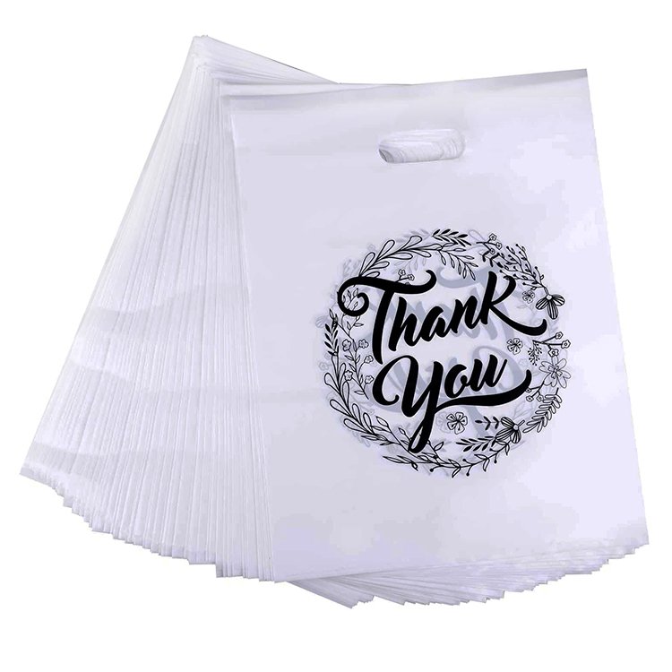 Custom size printed design white ldpe plastic die cut fashion shopping bag for clothing