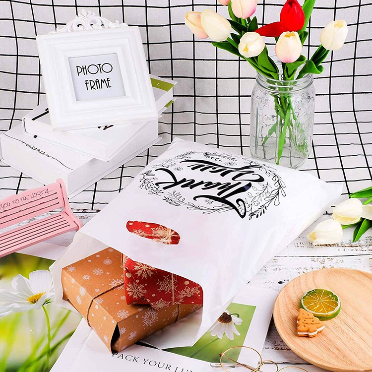 Custom size printed design white ldpe plastic die cut fashion shopping bag for clothing