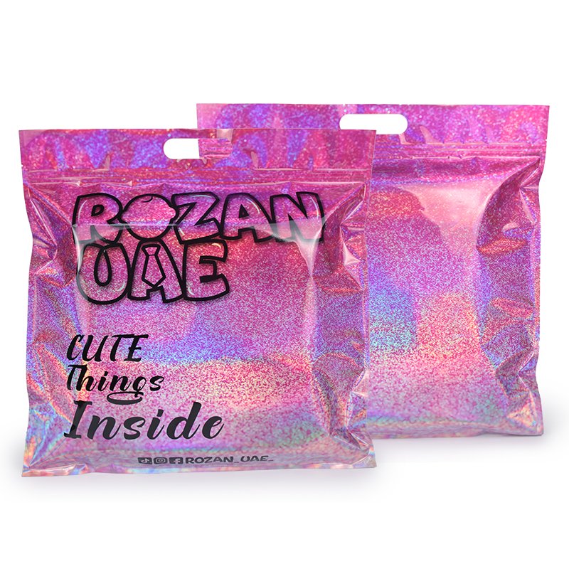 Plastic Holographic Metallic Shopping Bag With Handle Custom Brand Printing Polymailer Bag For Clothes Beauty Products Shipping