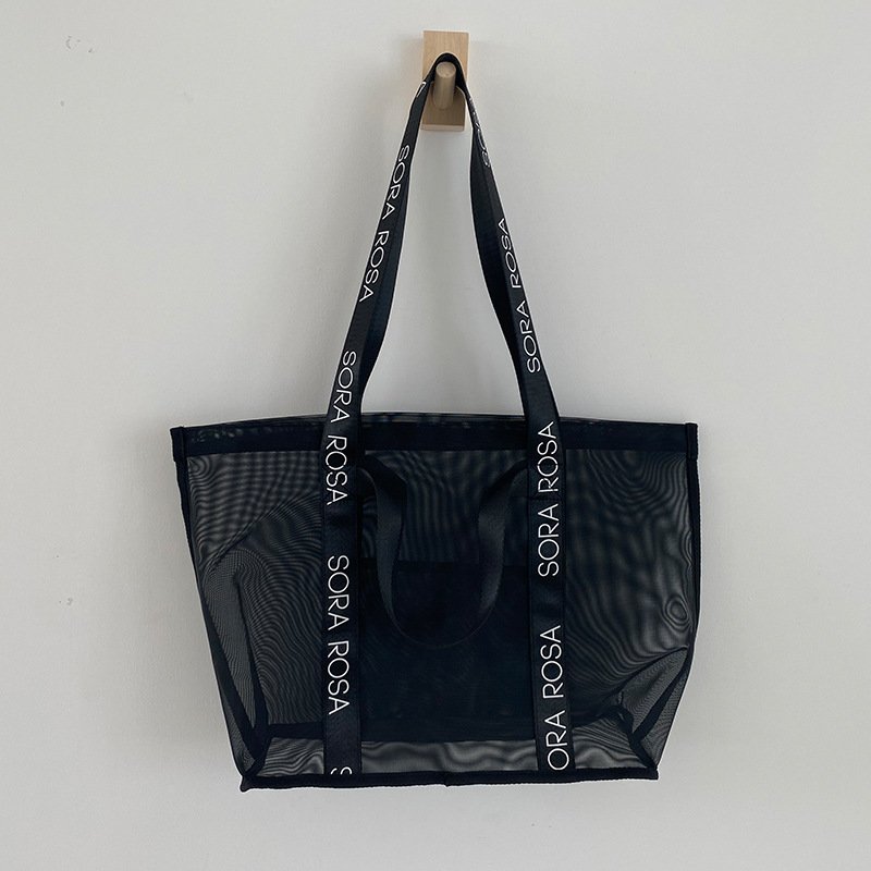 High Quality Reusable Nylon Wire Mesh Beach Shopping Bag Pocket Sling Custom Webbing Strap with Logo Stylish Fashionable Ladies