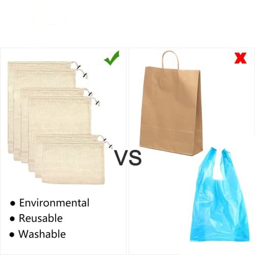 Zero Waste 100% Organic Eco Friendly Storage Shopping Bag Reusable Cotton Vegetable Mesh Drawstring Net Bags