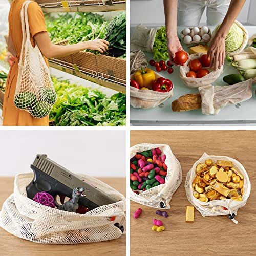Zero Waste 100% Organic Eco Friendly Storage Shopping Bag Reusable Cotton Vegetable Mesh Drawstring Net Bags
