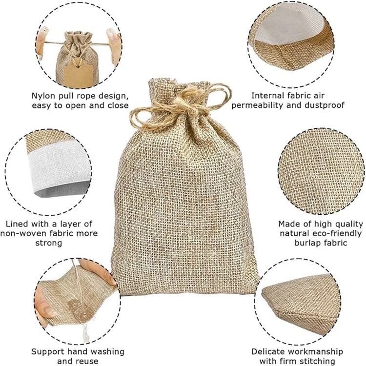 Reusable Small Linen Pouch Burlap Jute Shopping Bag Eco-friendly Jute Drawstring Gift Bag With Custom Printed Logo