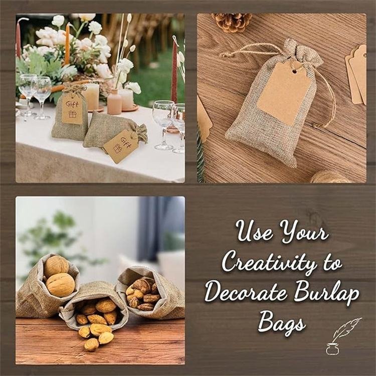 Reusable Small Linen Pouch Burlap Jute Shopping Bag Eco-friendly Jute Drawstring Gift Bag With Custom Printed Logo