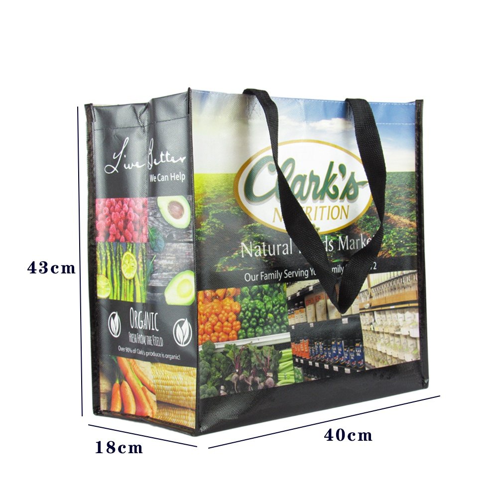 China Factory Eco-Friendly Glass Laminated PP Non-Woven Tote Shopping Bag with Custom Logo Screen Printed Recyclable Food Use