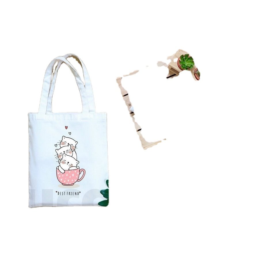 Lady's Cotton Fabric Canvas Tote Bag with Long Handle for Shopping