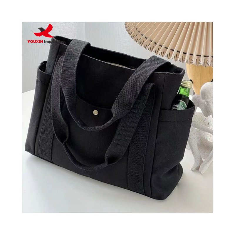Custom Logo Size Printed Eco Friendly Canvas Shopping Bag with Multiple Pocket Cotton Plain Tote Bags for Women Shoulder Grocery