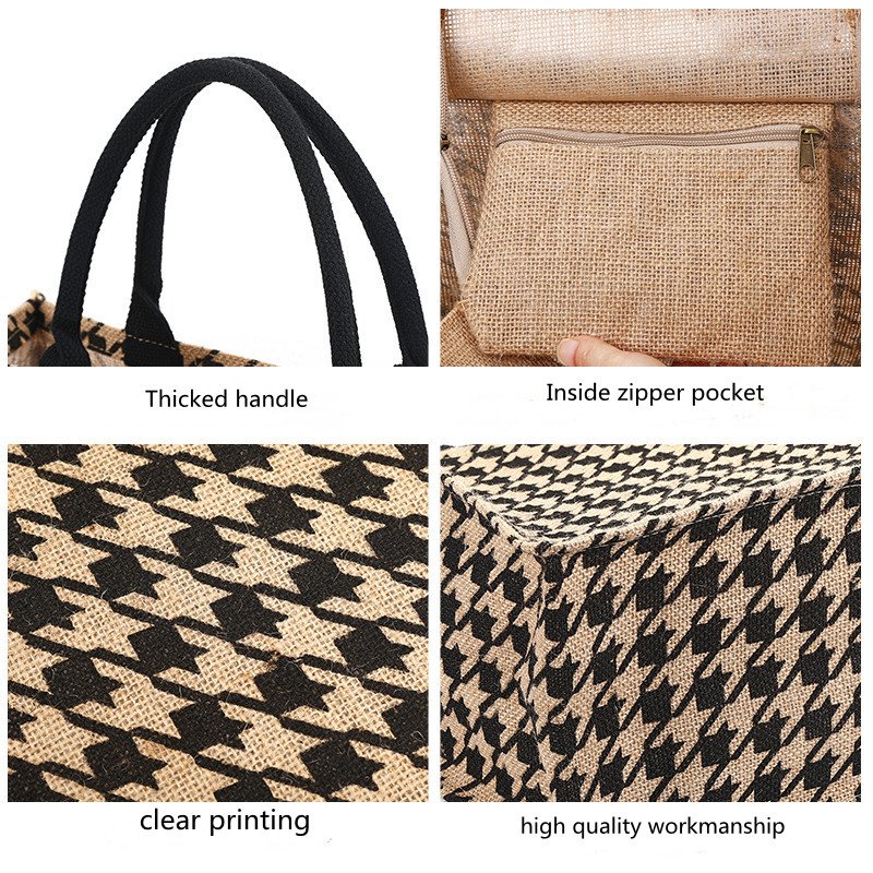 leopard zebra recyclable reusable shopping bags jute bag grocery custom jute tote bag with black woven handle
